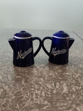 Source Unknown Navy Blue Nashville Ceramic Salt and Pepper Set